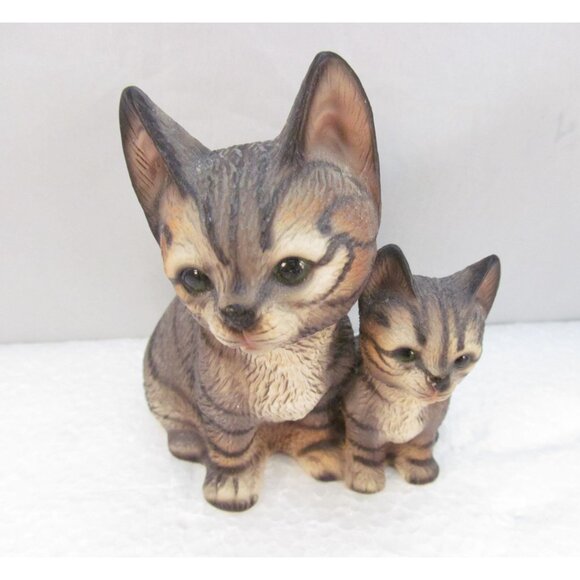 Vintage Harvey Knox Ceramic Brown Black Tabby Mom and Kitten Figurine - Picture 2 of 11